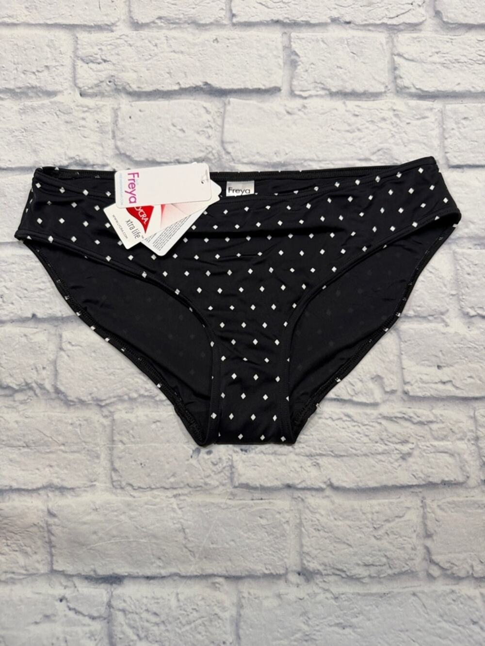 NWT Freya Jewel Cove Black Bikini Bottom  with White Diamond Print Size M
